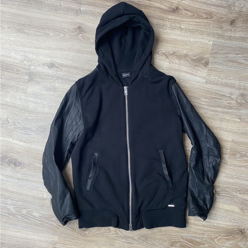 DIESEL Hoodie Jacket with leather sleeves and trim